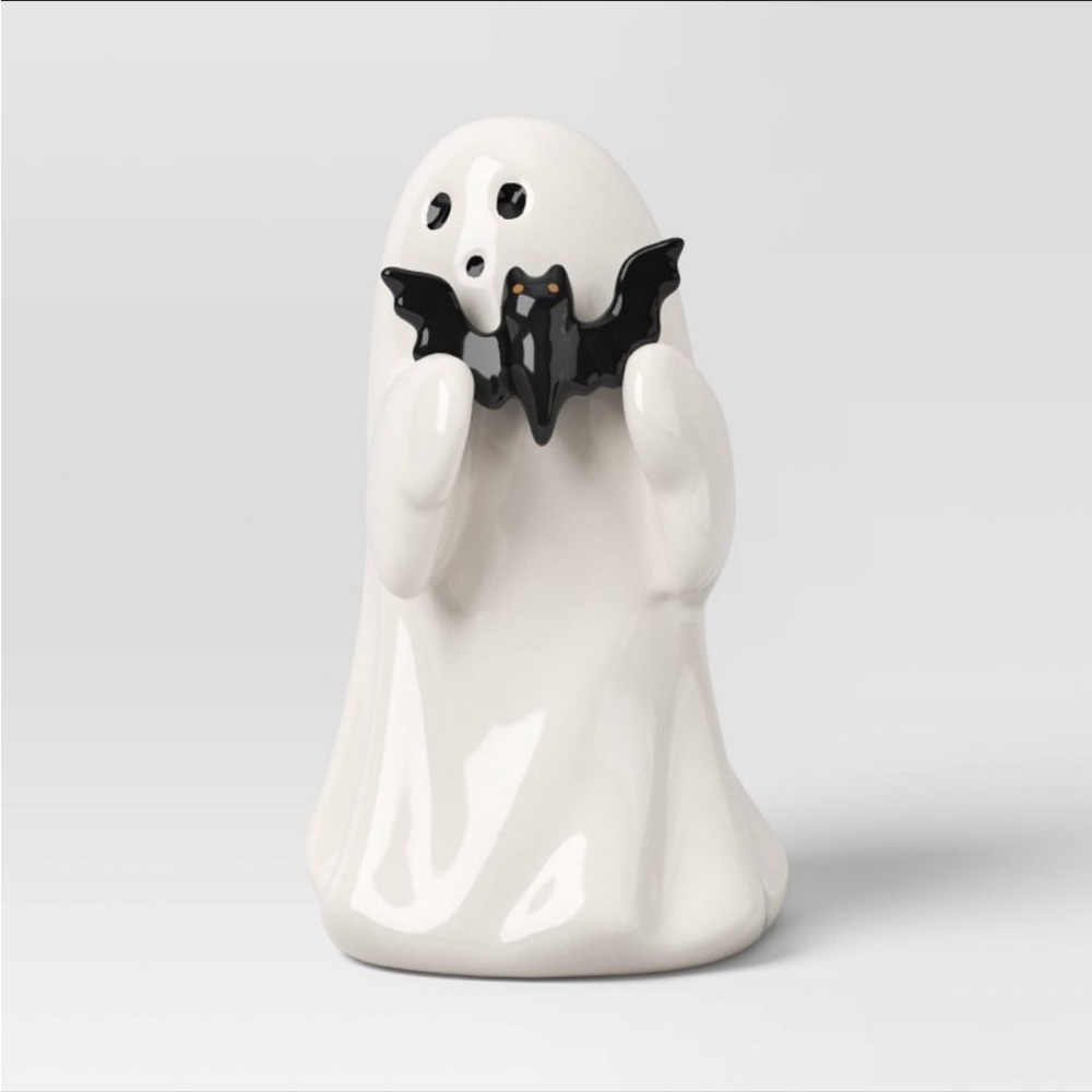 4.5” Ceramic Ghost with Bat Halloween Figurine